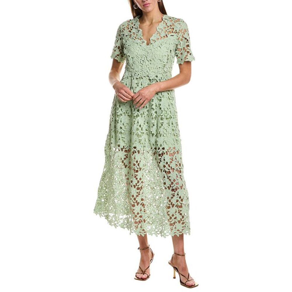 Endless Rose Womens Lace Short Sleeves Midi Dress, Green
